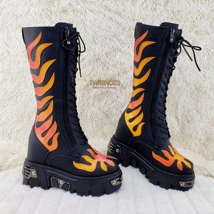 Street Punk Flame Goth Rocker Platform Wedge Boots